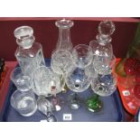 Stuart Golfing Decanter and Whiskies, bulbous and whisky decanters, hock glasses, etc:- One Tray