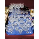 Cut Glass Wine Glasses, pair of hock glasses, cut glass bon-bon dishes etc:- Two Trays