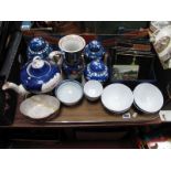 Ginger Jars, rice bowls, other Oriental ware, pottery tiles, teapot etc (some damages):- One Tray