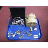 Disney Brooches, costume jewellery, silver 'V' brooch, two jewel caskets:- One Tray