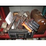 Saws, Plane, Other Tools:- One Box; Singer sewing machine, floor jack.