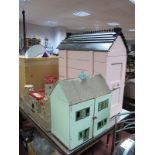 An Early XX Century Scratch Built Painted Dolls House, fitted with three hinged front fascia