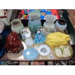 Denby, Conway, Wedgwood and Other Vases, Radford oil bottle, racing car teapot, piggy bank, etc:-