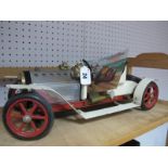 A Mamod Live Steam Two Seater Roadster, white finish steamed with leaflet, some signs of wear.
