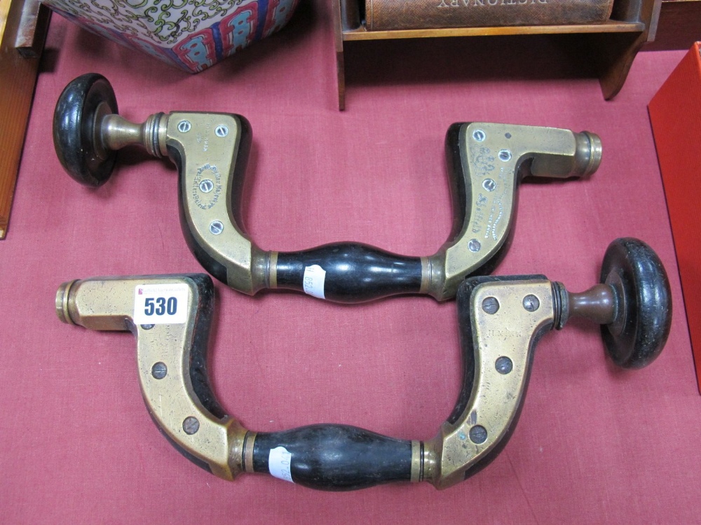 Two XIX Century 'Ultimatum' Brass Framed Ebonised Woodworking Braces, by William Marples, stamped