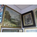 Overpainted Portrait of an Early XX Century Lady, 47 x 36.5cms, panoramic scene print. (2)