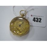 An 18ct Gold Cased Openface Pocketwatch, the leaf scroll engraved dial with Roman numerals and