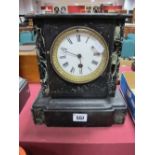 XIX Century Black Slate and Marble Mantel Clock, black Roman numerals to white enamel dial, 4281