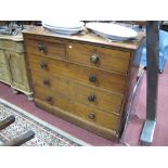 A Victorian Pitch Pine Chest of Drawers, fitted with two short and three long drawers, plinth