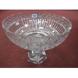 A Heavy Cut Lead Crystal Pedestal Bowl, dog tooth cut rim, star cut bands to the bowl on a knopped