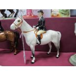 Beswick Pottery Dapple Grey Horse, with female rider sporting black coat, 21cms high.