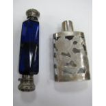 XIX Century Blue Faceted Glass Twin Ended Scent Bottle, glass scent bottle with silver pierced