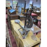 XIX Century Spinning Wheel, together with a XIX Century copper warming pan, with an ebonised