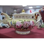 A Circa 1840 Teapot, of squat baluster form, hand painted decoration of roses, passion flowers and
