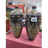 Pair of Early XX Century Oriental Cloisonné Vases, of ovoid form, profusely decorated with