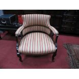 Early XX Century Salon Chair, upholstered back, arms and seat, upholstered in a striped fabric, on