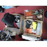 Enlarger, lamp anmeter, large magnifying lens, 11cms diameter, Dymo tapewriter, etc:- Two Boxes