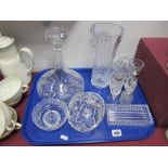 Ships Decanter, basket, vase, Brierley Bowl, other glassware:- One Tray