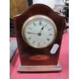 Edwardian Mahogany Mantel Clock, with batwing inlay, black Roman numerals to white dial.
