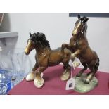 Beswick Pottery, brown rearing horse, numbered 1014, 26cms high, Beswick brown prancing horse, 21cms