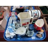 Carling Black Label Lager Water Jug, Aaig whisky water jug, Delftware windmill etc:- One Tray