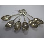 Six Bright Cut Silver Teaspoons London 1882; JA,JS maker.