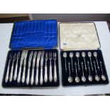 Set of Twelve Silver Coffee Spoons, each with bean handle and 'H' monogram to bowl (cased) and