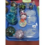 Two Mdina Glass Spill Vases, Alum Bay, Caithness and other paperweights:- One Tray