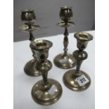 A Pair of Hallmarked Silver Candlesticks, (marks rubbed) each of plain circular form with drip