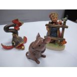 Herend Dolphin, Beswick Mouse, Hummel girl by gate. (3)