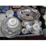 An Electroplated Circular Dished Tray, pierced foliate borders, a plated pedestal and basket,