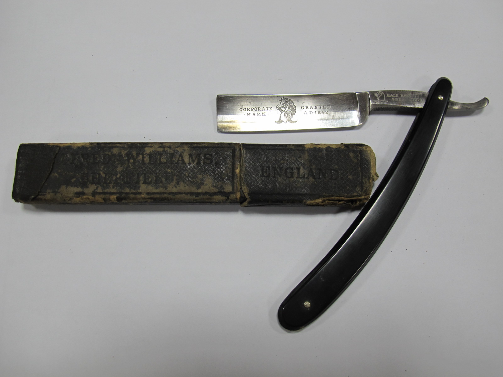Five Mid XX Century Cutthroat Razors, varying designs (all cased), a pair of Huntly & Palmers - Image 6 of 11