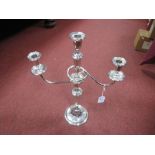A Plated Twin Branch Candelabrum, the stem of tapering octagonal form (detaching to a single