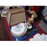 Art Deco Goldscheider Style Table Lamp, as a lady in orange dress, with terrier by her side (