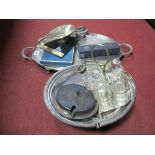 Oval Plated Tray, basket, Mexican sauce dish, cutlery, Ronson lighter, etc.