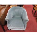 Early XX Century Chair, upholstered in a silver blue dralon, on bun feet.