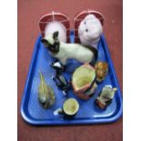 Beswick Siamese Cat, Carltonware Pink Pig Bookends, Doulton, Goss, Goebel, etc:- One Tray