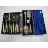 A Pair of Plated Berry Spoons, in a fitted case; together with cased fish knives and forks. (2)
