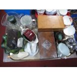 Carnival Glass Bowl, boxes, purses, ceramics, tin, etc:- One Tray
