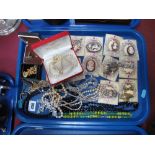 Assorted Costume Jewellery, including brooches, beads, candlesticks, etc:- One Tray