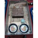 Two XIX Century Samplers, Art Nouveau cigarette box, dishes, etc:- One Tray