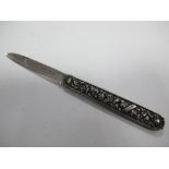 A Hallmarked Silver Bladed Folding Fruit Knife, WN, Sheffield 1829, the scales detailed in relief