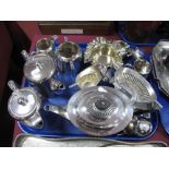 A Plated Three Piece Teaset, of semi reeded design, together with other tea ware, two fluted dishes,