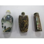 Stoneware Scent Bottle, another decorated with Chinese mountain landscape, nacre covered examples.