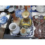 Copeland Tray, Z Solnay ewer (damaged), Carlton Jug, XIX Century painted glass vases.