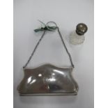 An Electroplated Ladies Purse, of shaped design, monogrammed, on chain suspension with finger