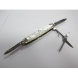 A G.Ibberson Two Blade Folding Pocket Knife, with scissors and mother of pearl scales.