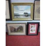 S.Harrison, Sun Lit Seascape, Oil on Canvas, 29.5 x 39.5cms, signed lower right, waterfall scene