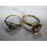 A 9ct Single Stone Dress Ring, four claw set; together with another 9ct gold ring. (2)