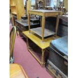 Oak Sidetable, with a rectangular top, turned and block supports, together with a mahogany coffee